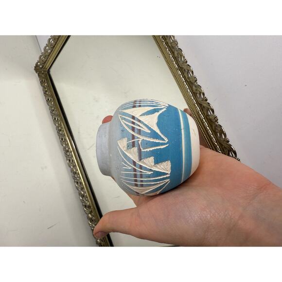 Vintage Miniature Vase Mesa Verde hand made native american indian blue bowl - Picture 6 of 9